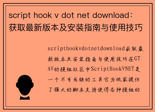 script hook v dot net download:获取最新版本及安装指南与使用技巧